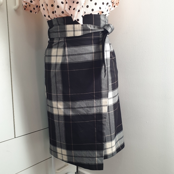 NWT AU 14 Dotti Black White Plaid Midi Belt Wrap Skirt - Picture 14 of 16